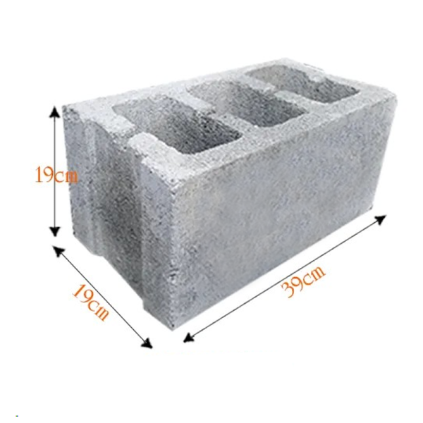 Gạch không nung block 19x39x19 3 lỗ móng 01