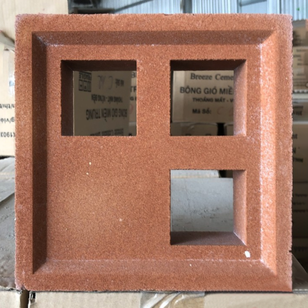 Gạch không nung bông gió 19×19 3 lỗ vuông đỏ 01