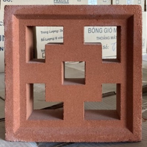 Gạch không nung bông gió 19×19 lập phương đỏ 01