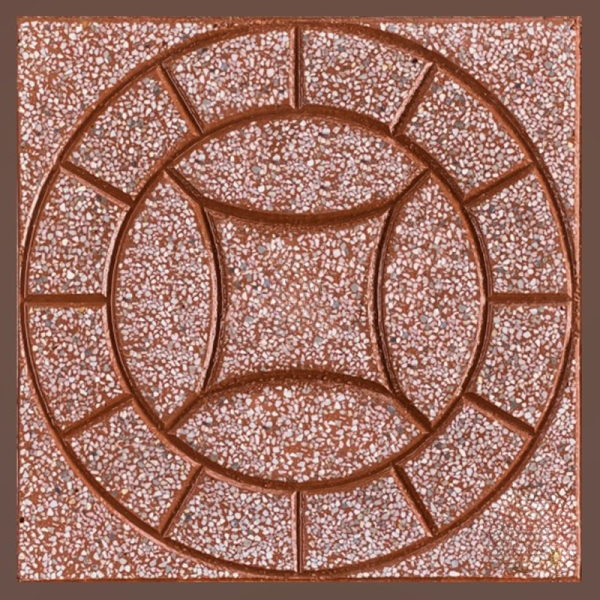 Gạch không nung terrazzo 40x40x3 đồng tiền tròn đỏ 01