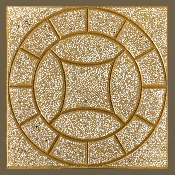 Gạch không nung terrazzo 40x40x3 đồng tiền tròn vàng 01