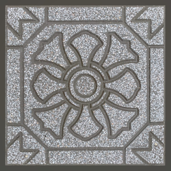 Gạch không nung terrazzo 40x40x3 hoa thị đen 01