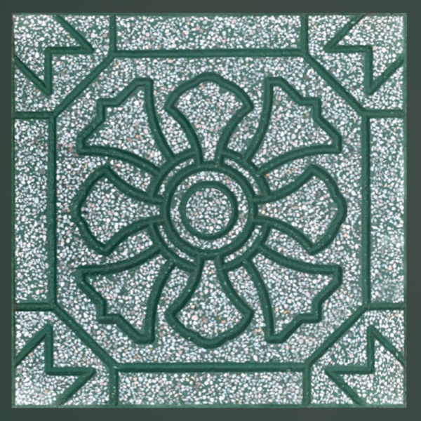 Gạch không nung terrazzo 40x40x3 hoa thị xanh lá 01