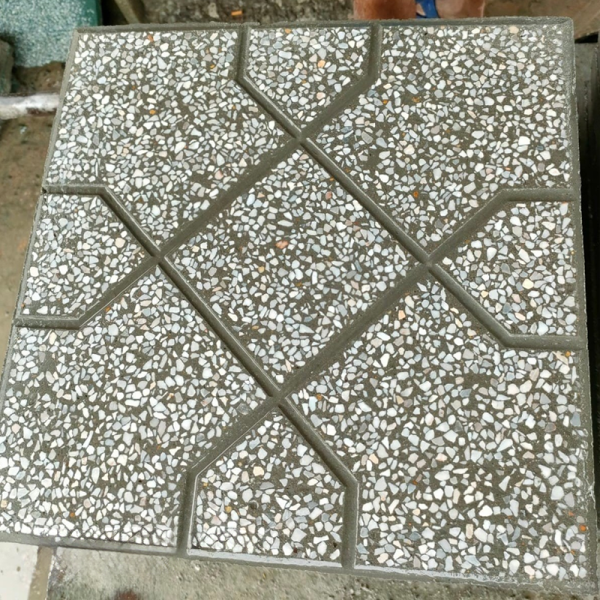 Gạch không nung terrazzo 40x40x3 mắt xích đen 01
