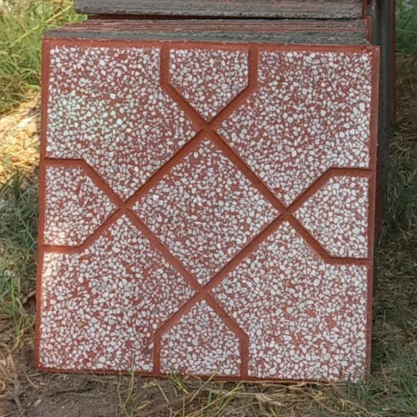 Gạch không nung terrazzo 40x40x3 mắt xích đỏ 01